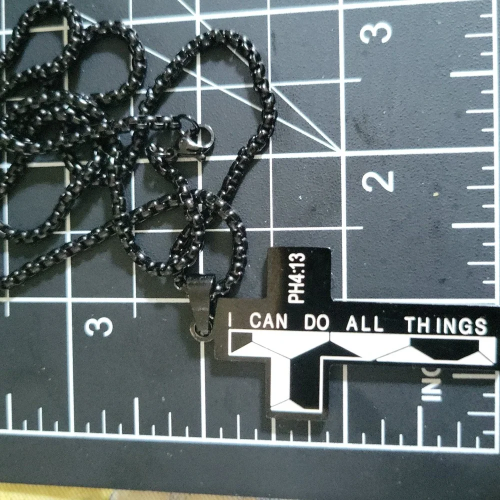 Black Philippians 4:13 Cross Pendant Necklace One Size Soccer